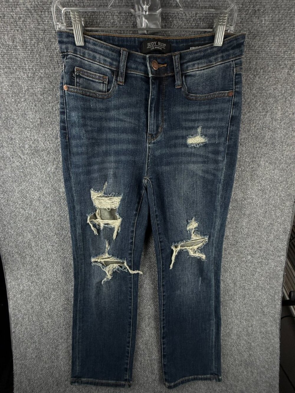 Judy Blue Straight Leg Jeans Women Blue Denim Size 7/28 Stretch Distressed